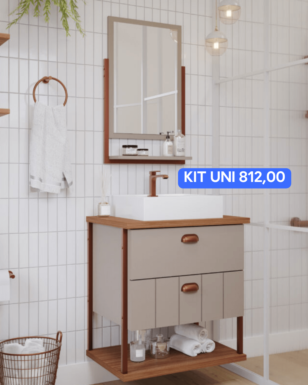 KIT UNI ARMÁRIO COM ESPELHEIRA